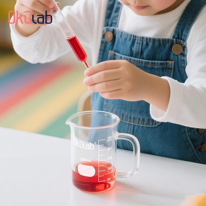 Glass Beakers with Handle, Vol 600ml 3.3 Borosilicate Glass Beaker Measuring Cups with Spout for Laboratories, Classrooms or Home, Lab Beakers, BKLGH600A2