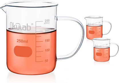 Glass Beakers with Handle, Vol 600ml 3.3 Borosilicate Glass Beaker Measuring Cups with Spout for Laboratories, Classrooms or Home, Lab Beakers, BKLGH600A2