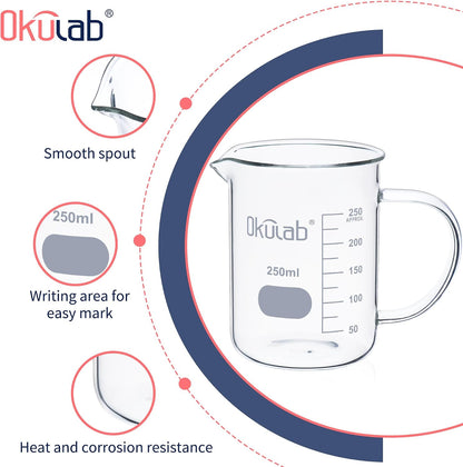 Glass Beakers with Handle, Vol 600ml 3.3 Borosilicate Glass Beaker Measuring Cups with Spout for Laboratories, Classrooms or Home, Lab Beakers, BKLGH600A2