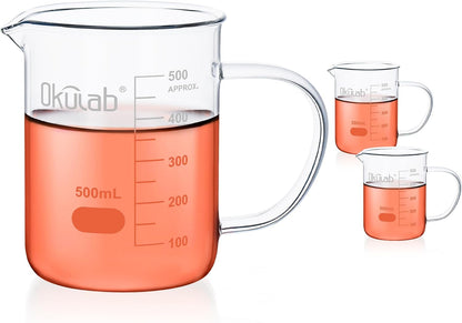 Glass Beakers with Handle, Vol 600ml 3.3 Borosilicate Glass Beaker Measuring Cups with Spout for Laboratories, Classrooms or Home, Lab Beakers, BKLGH600A2