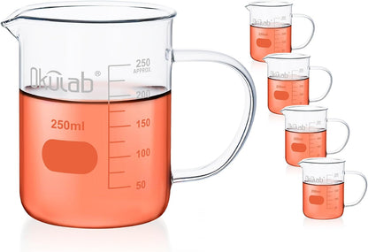 Glass Beakers with Handle, Vol 600ml 3.3 Borosilicate Glass Beaker Measuring Cups with Spout for Laboratories, Classrooms or Home, Lab Beakers, BKLGH600A2