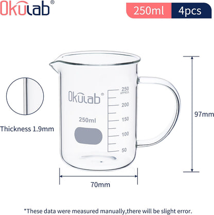 Glass Beakers with Handle, Vol 600ml 3.3 Borosilicate Glass Beaker Measuring Cups with Spout for Laboratories, Classrooms or Home, Lab Beakers, BKLGH600A2