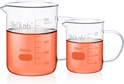 Glass Beakers with Handle, Vol 600ml 3.3 Borosilicate Glass Beaker Measuring Cups with Spout for Laboratories, Classrooms or Home, Lab Beakers, BKLGH600A2