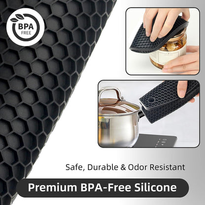 Silicone Trivets for Hot Dishes, Set of 4 Trivet Mats, Heat Resistant Hot Pads for Kitchen Countertops, Non-Slip Honeycomb Pot Holders & Counter Protectors for Hot Pots & Pans (Black)