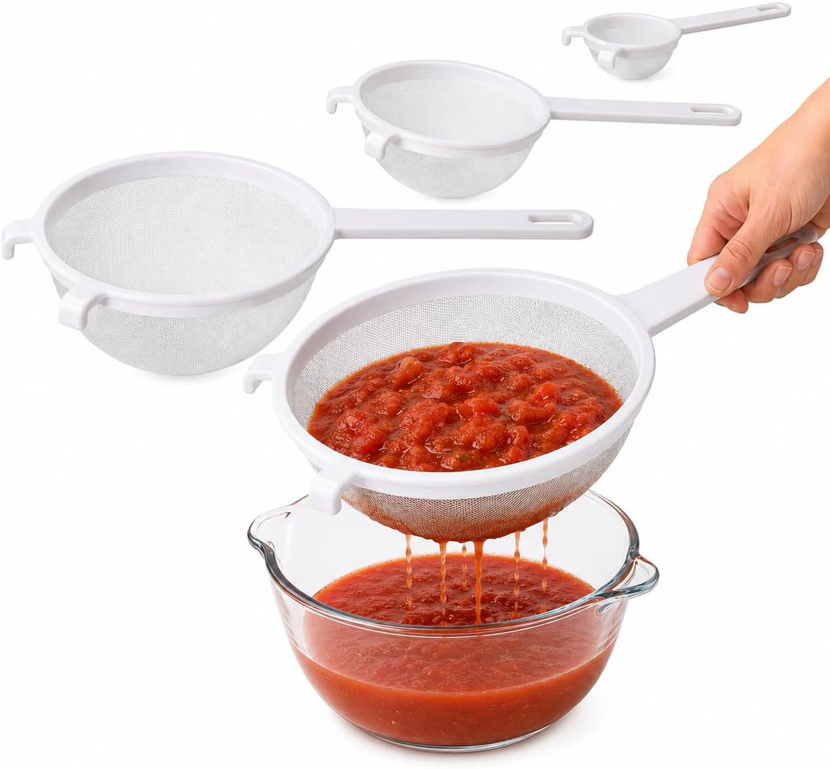 Kitchen Double-Ear Fine Mesh Strainers, 4 Sizes, BPA Free, Non Reactive
