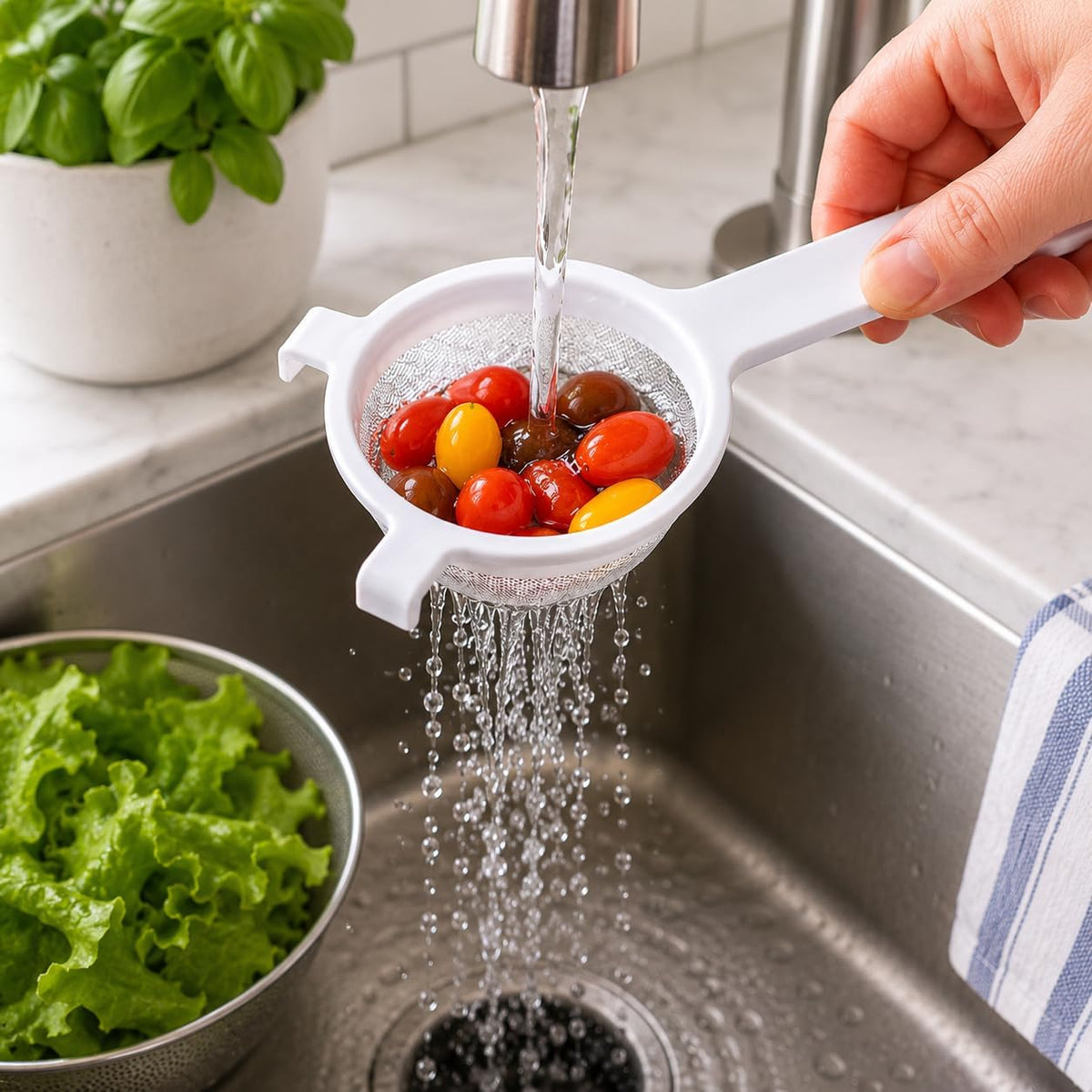 Kitchen Double-Ear Fine Mesh Strainers, 4 Sizes, BPA Free, Non Reactive