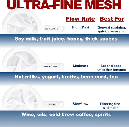 Kitchen Double-Ear Fine Mesh Strainers, 4 Sizes, BPA Free, Non Reactive
