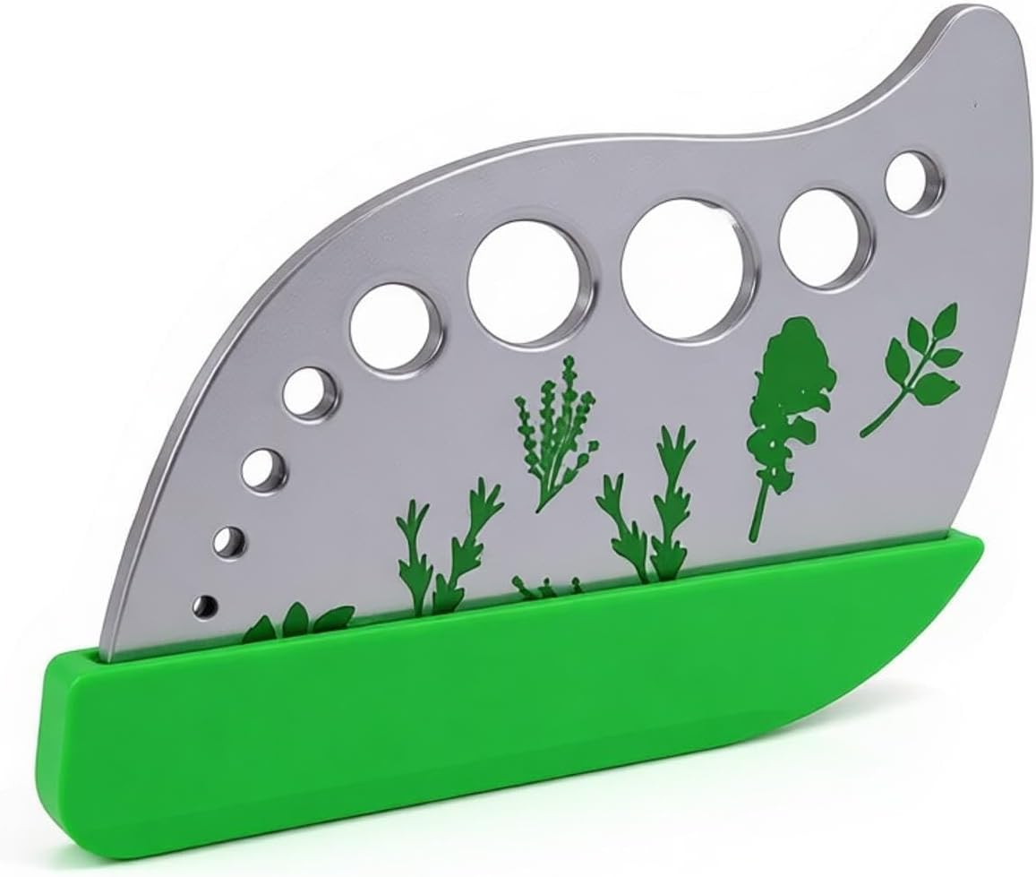 Herb Stripper Tool with 9 Sizing Holes Food-Grade Stainless Steel Leaf Remover for Cooking, Compact Kitchen Gadget with Blade & Safety Cover for collards parsley cilantro goji