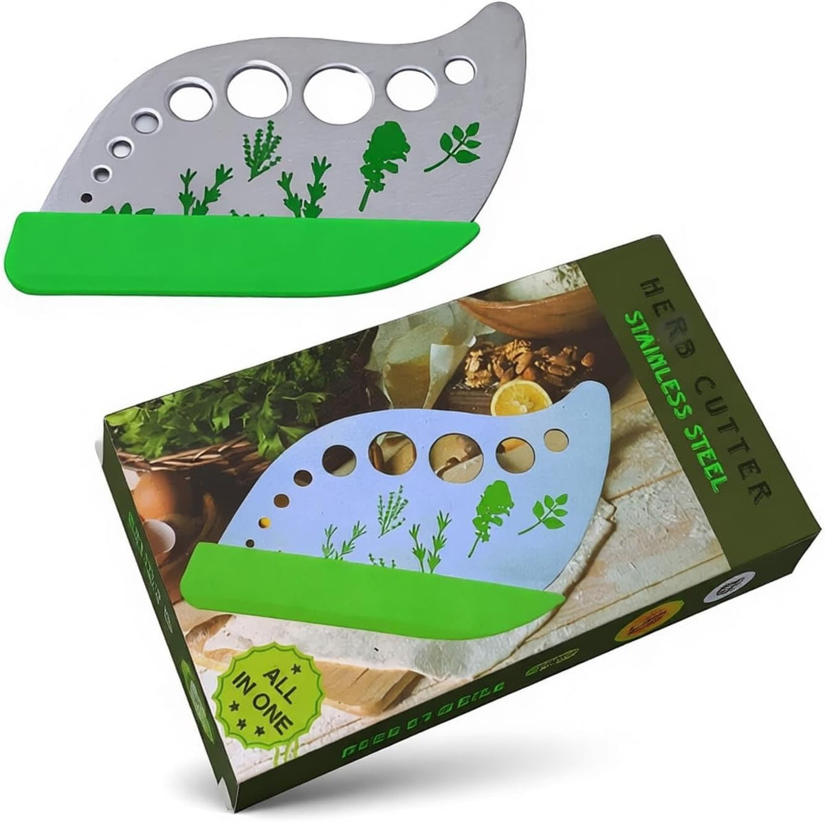 Herb Stripper Tool with 9 Sizing Holes Food-Grade Stainless Steel Leaf Remover for Cooking, Compact Kitchen Gadget with Blade & Safety Cover for collards parsley cilantro goji