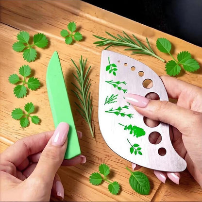 Herb Stripper Tool with 9 Sizing Holes Food-Grade Stainless Steel Leaf Remover for Cooking, Compact Kitchen Gadget with Blade & Safety Cover for collards parsley cilantro goji
