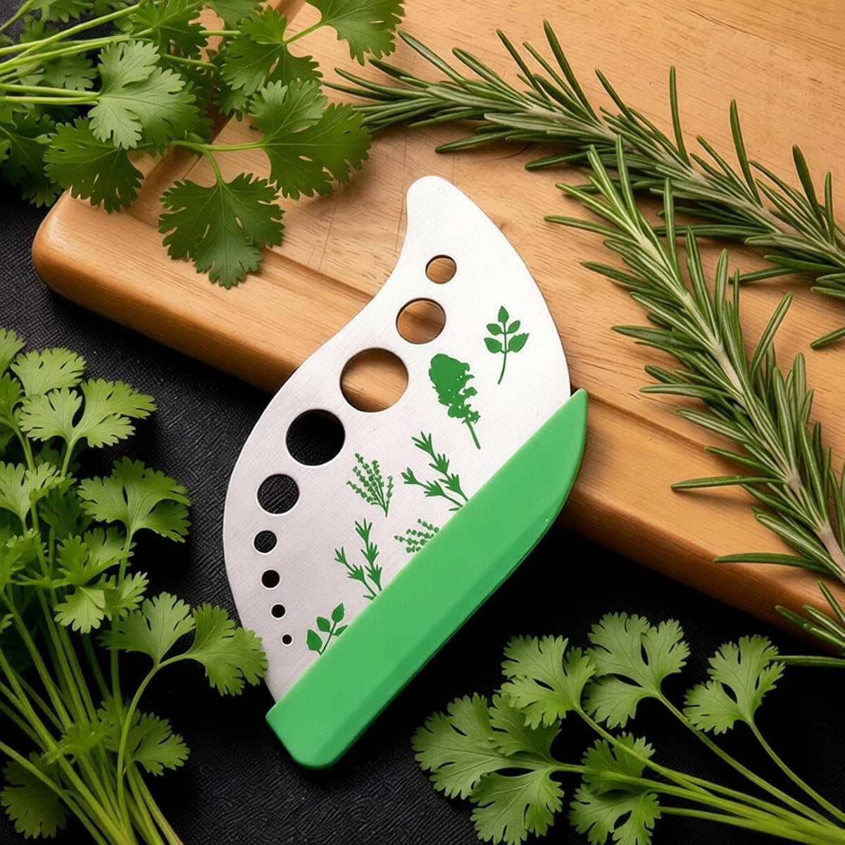 Herb Stripper Tool with 9 Sizing Holes Food-Grade Stainless Steel Leaf Remover for Cooking, Compact Kitchen Gadget with Blade & Safety Cover for collards parsley cilantro goji
