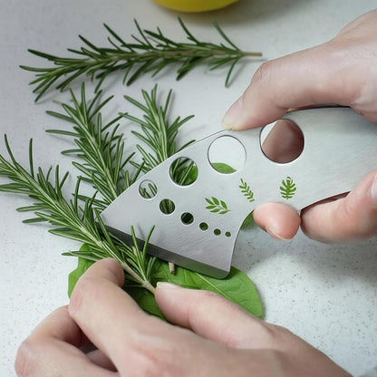 Herb Stripper Tool with 9 Sizing Holes Food-Grade Stainless Steel Leaf Remover for Cooking, Compact Kitchen Gadget with Blade & Safety Cover for collards parsley cilantro goji