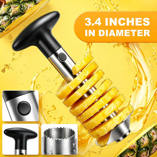 Pineapple Corer and Slicer, Stainless Steel Pineapple Cutter and Corer, Upgraded Pineapple Peeler and Apple Corer Tool with Pineapple Core Remover for Corer Tool Kitchen (Black)