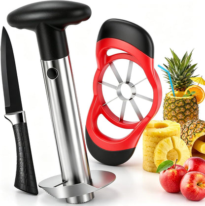 Pineapple Corer and Slicer, Stainless Steel Pineapple Cutter and Corer, Upgraded Pineapple Peeler and Apple Corer Tool with Pineapple Core Remover for Corer Tool Kitchen (Black)