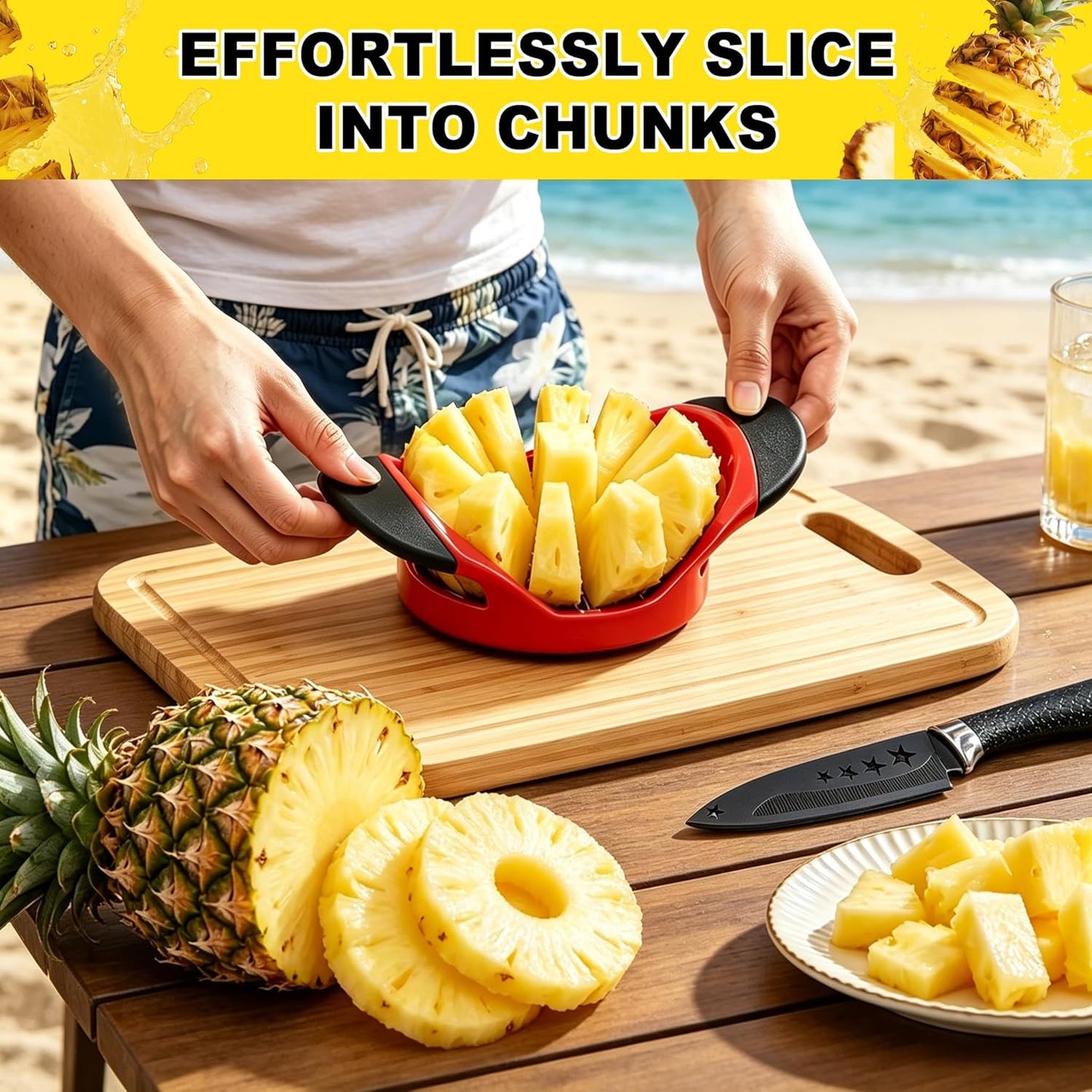 Pineapple Corer and Slicer, Stainless Steel Pineapple Cutter and Corer, Upgraded Pineapple Peeler and Apple Corer Tool with Pineapple Core Remover for Corer Tool Kitchen (Black)