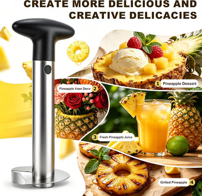 Pineapple Corer and Slicer, Stainless Steel Pineapple Cutter and Corer, Upgraded Pineapple Peeler and Apple Corer Tool with Pineapple Core Remover for Corer Tool Kitchen (Black)