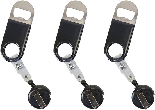 Retractable Flat Beer Bottle Opener with Belt Clip for Bartenders,Waiter (Black 3-Pack)