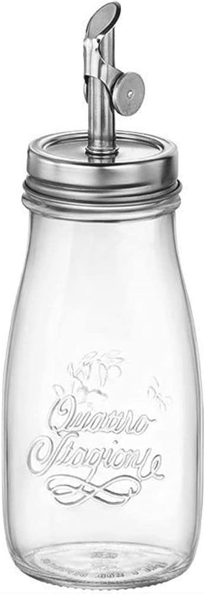 Quattro Stagioni, 13.5 Oz Olive Oil Dispensers with Weighted Pourer, Durable Glass, Made in Italy