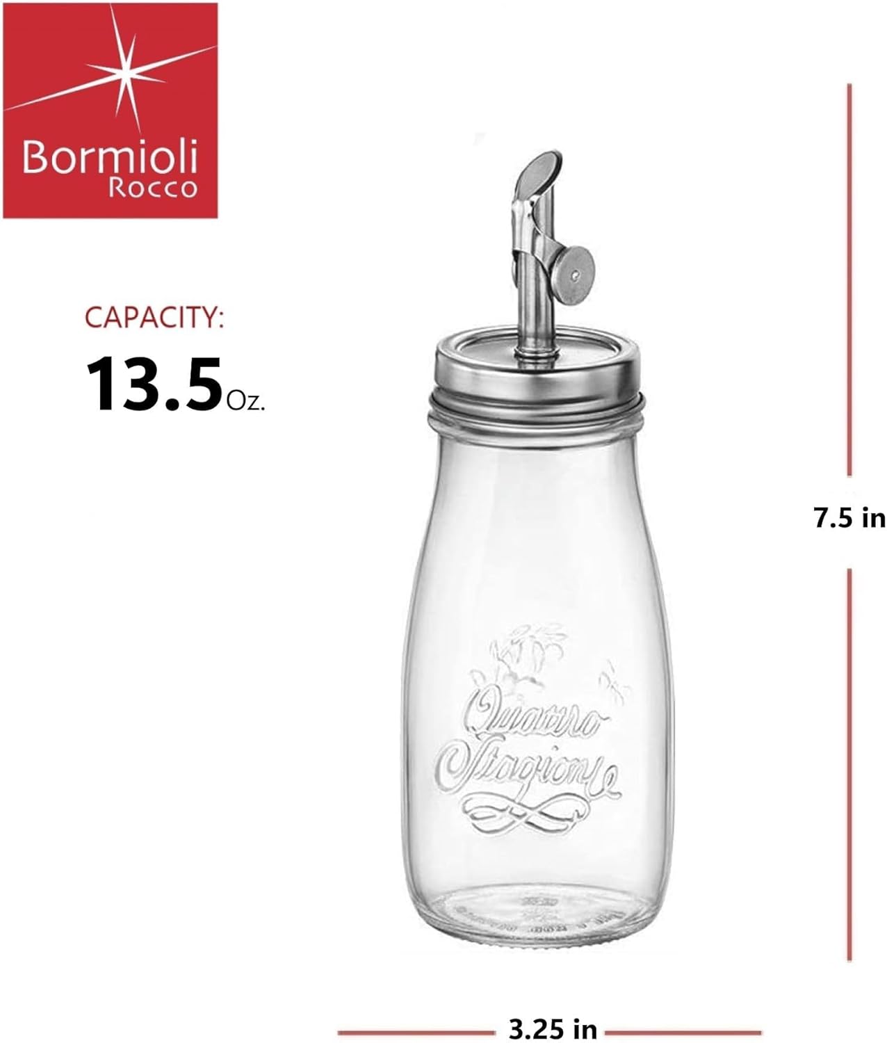Quattro Stagioni, 13.5 Oz Olive Oil Dispensers with Weighted Pourer, Durable Glass, Made in Italy