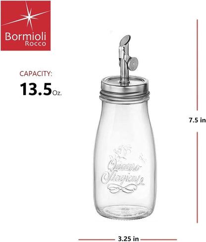 Quattro Stagioni, 13.5 Oz Olive Oil Dispensers with Weighted Pourer, Durable Glass, Made in Italy