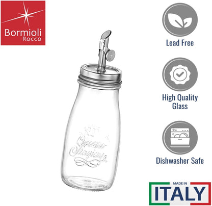 Quattro Stagioni, 13.5 Oz Olive Oil Dispensers with Weighted Pourer, Durable Glass, Made in Italy