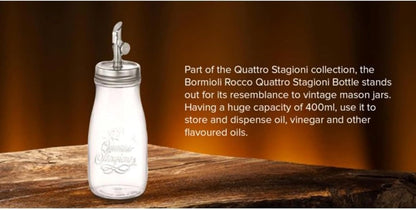 Quattro Stagioni, 13.5 Oz Olive Oil Dispensers with Weighted Pourer, Durable Glass, Made in Italy