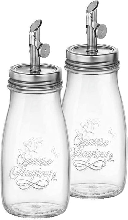Quattro Stagioni, 13.5 Oz Olive Oil Dispensers with Weighted Pourer, Durable Glass, Made in Italy