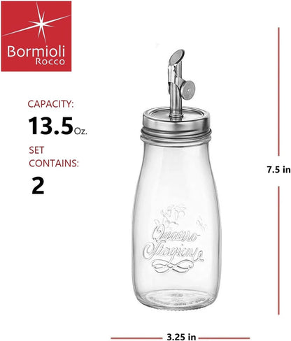 Quattro Stagioni, 13.5 Oz Olive Oil Dispensers with Weighted Pourer, Durable Glass, Made in Italy