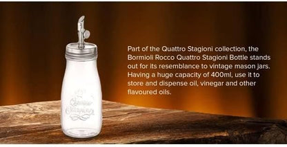 Quattro Stagioni, 13.5 Oz Olive Oil Dispensers with Weighted Pourer, Durable Glass, Made in Italy