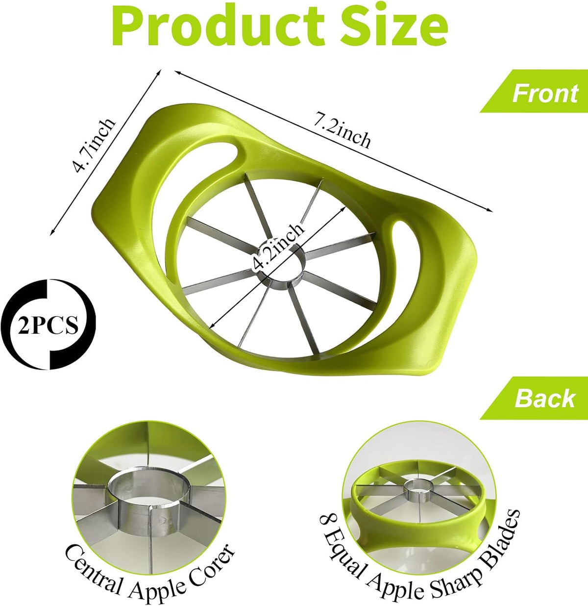 2 Pack Apple Slicer 8 Super Sharp Stainless Steel Blades Apple Slicer, Corer and Divider, Heavy Duty Stainless Steel Apple Cutter, Dishwasher Safe (B)