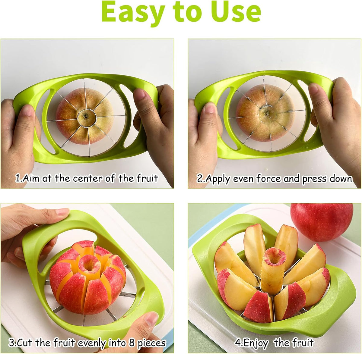 2 Pack Apple Slicer 8 Super Sharp Stainless Steel Blades Apple Slicer, Corer and Divider, Heavy Duty Stainless Steel Apple Cutter, Dishwasher Safe (B)