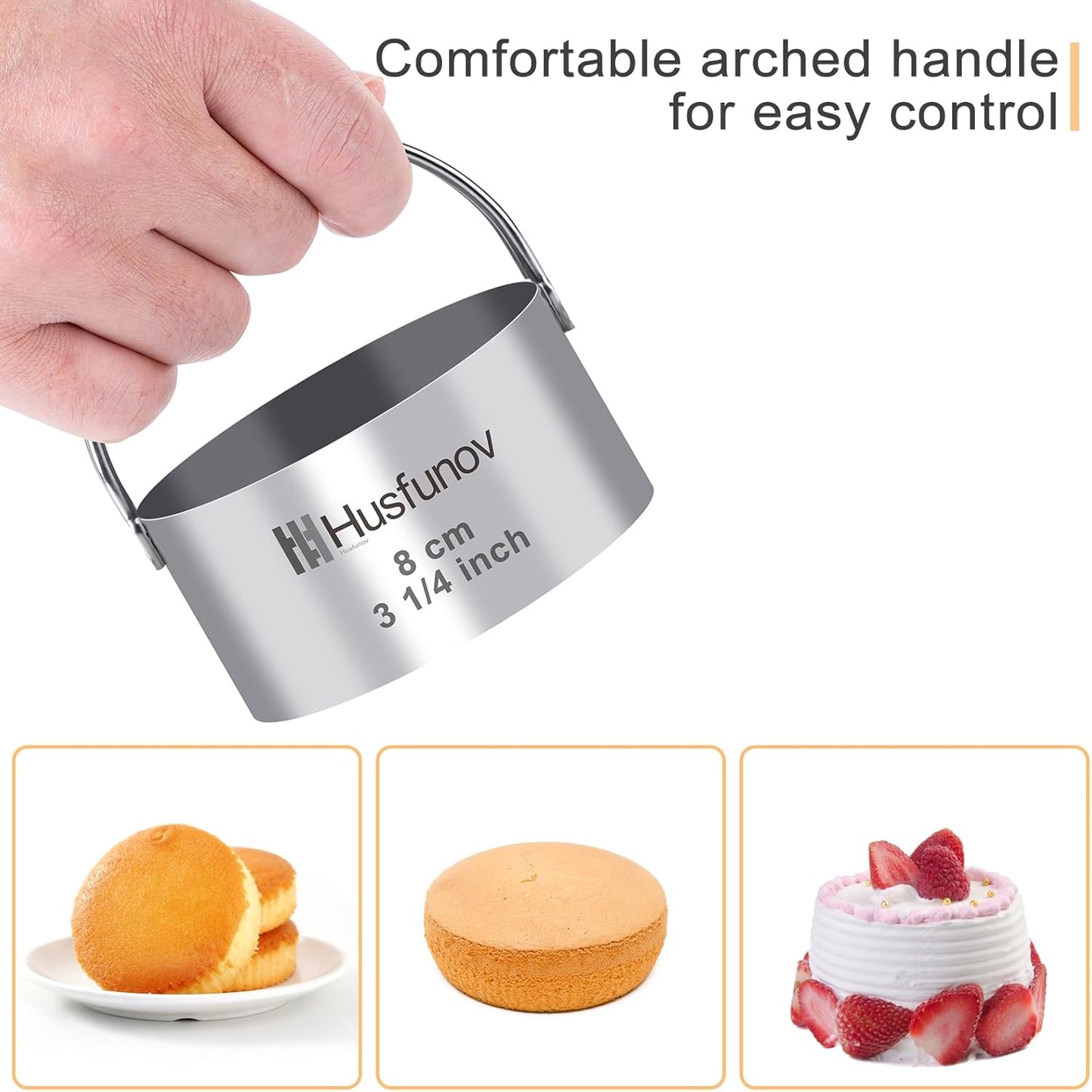 Biscuit Cutter Set, Round Cookie Cutters with Handle | 5 Pieces Stainless Steel Circle Professional Baking Dough Tools for Cake