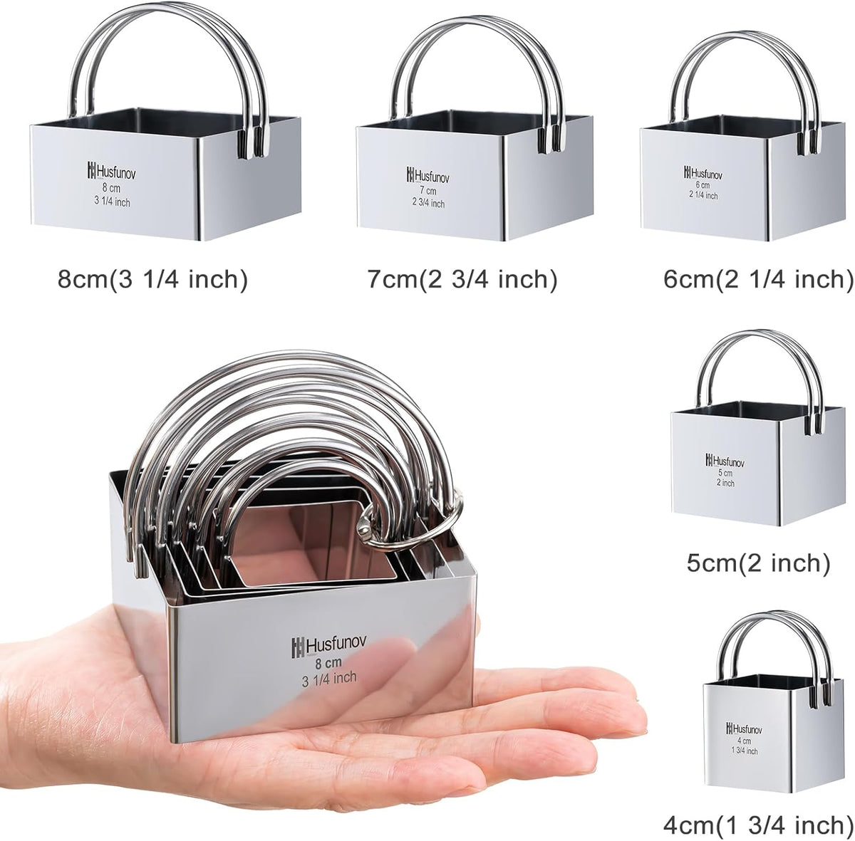 Biscuit Cutter Set, Round Cookie Cutters with Handle | 5 Pieces Stainless Steel Circle Professional Baking Dough Tools for Cake