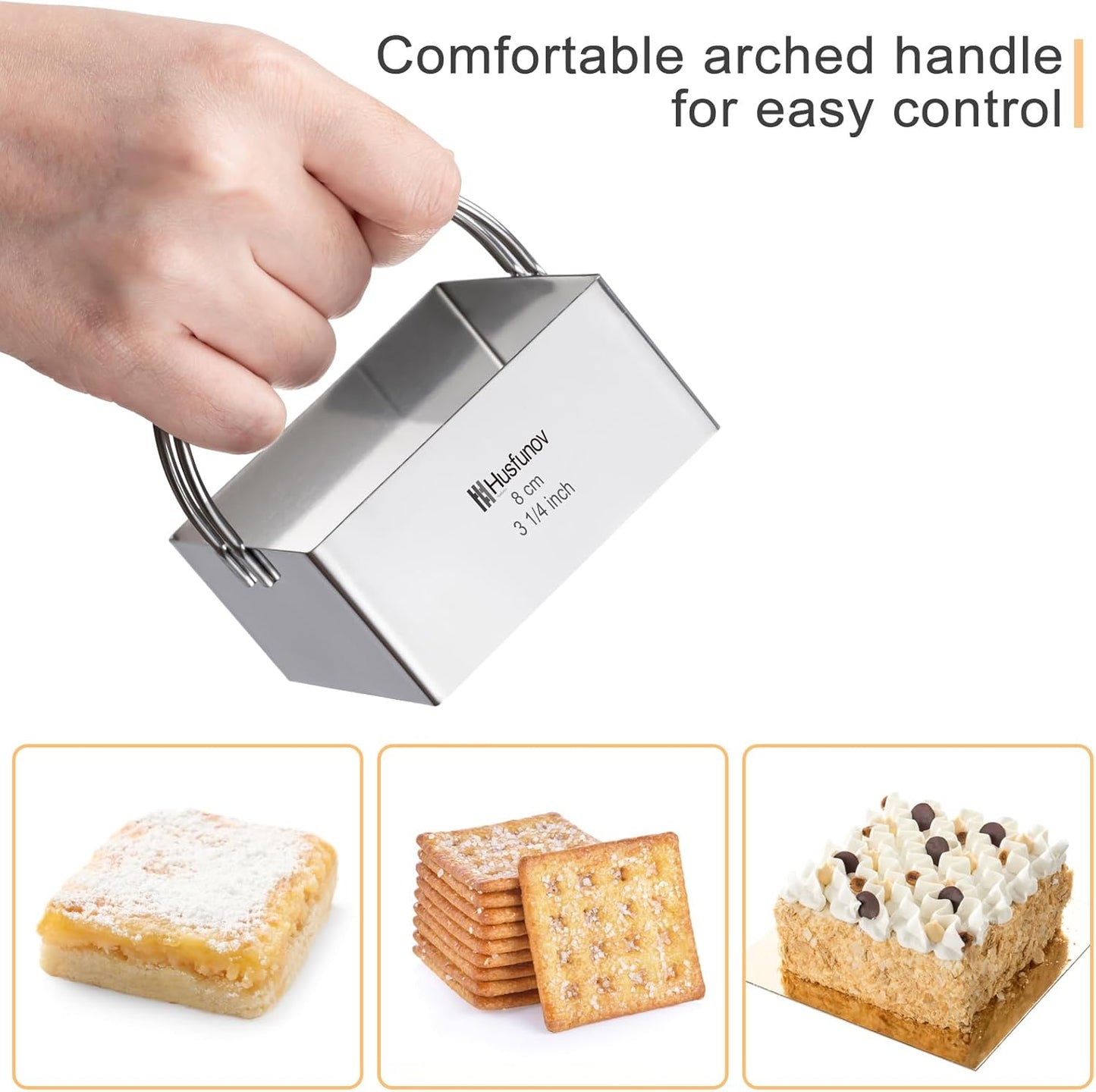 Biscuit Cutter Set, Round Cookie Cutters with Handle | 5 Pieces Stainless Steel Circle Professional Baking Dough Tools for Cake