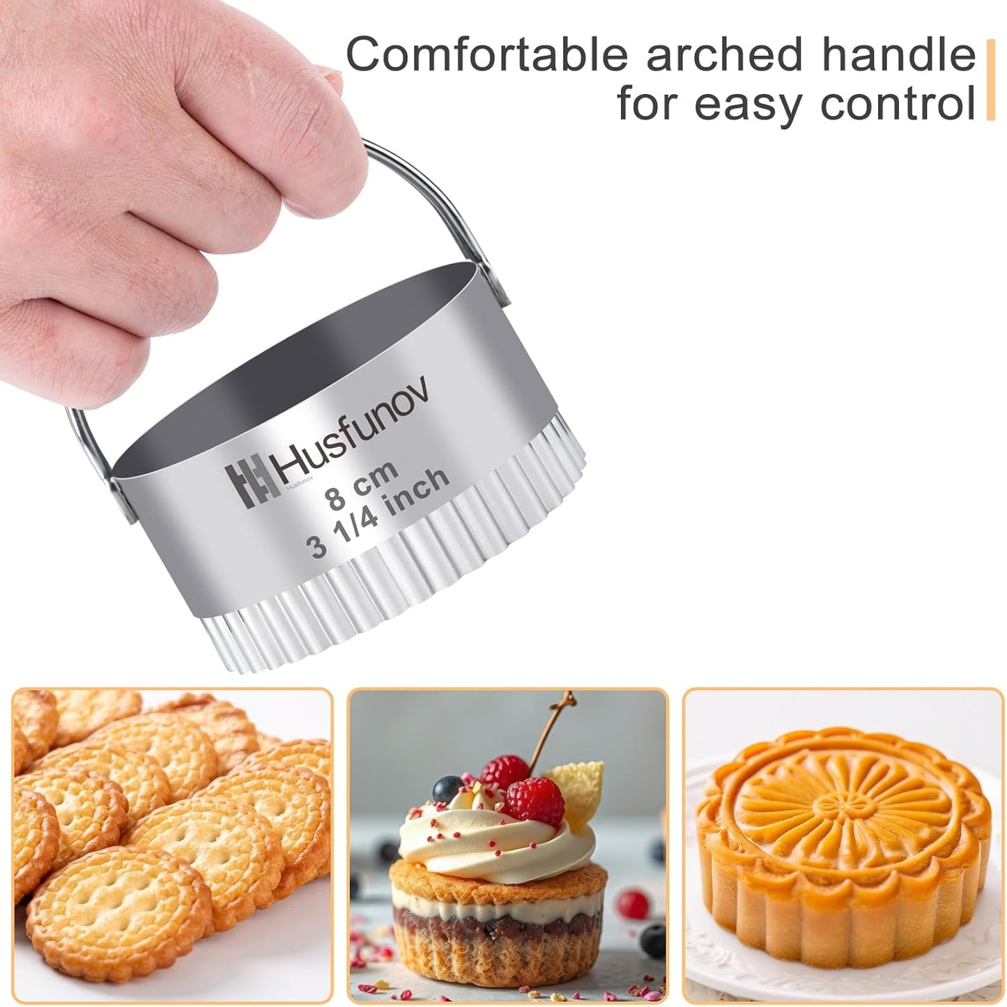 Biscuit Cutter Set, Round Cookie Cutters with Handle | 5 Pieces Stainless Steel Circle Professional Baking Dough Tools for Cake