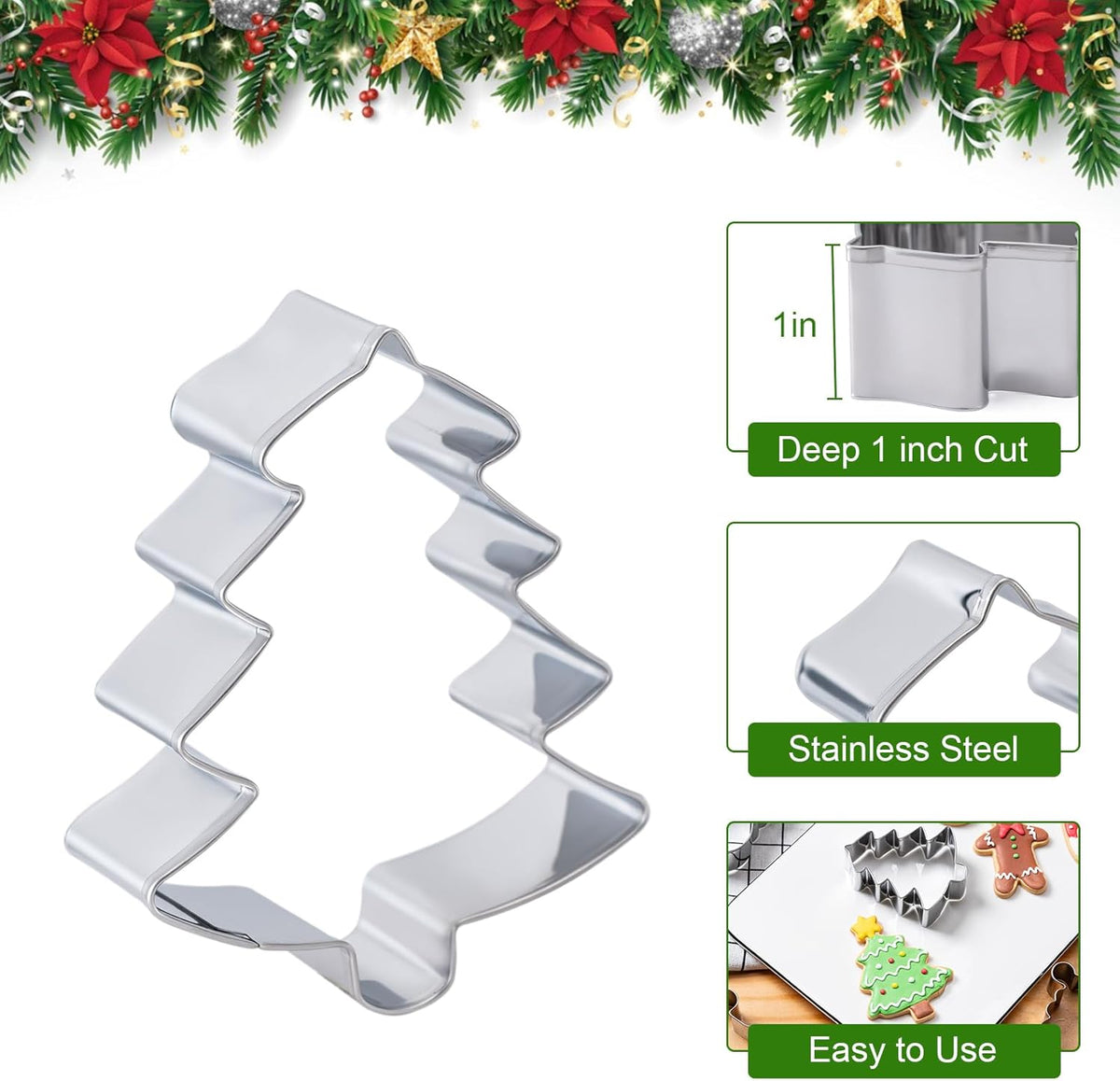 Biscuit Cutter Set, Round Cookie Cutters with Handle | 5 Pieces Stainless Steel Circle Professional Baking Dough Tools for Cake