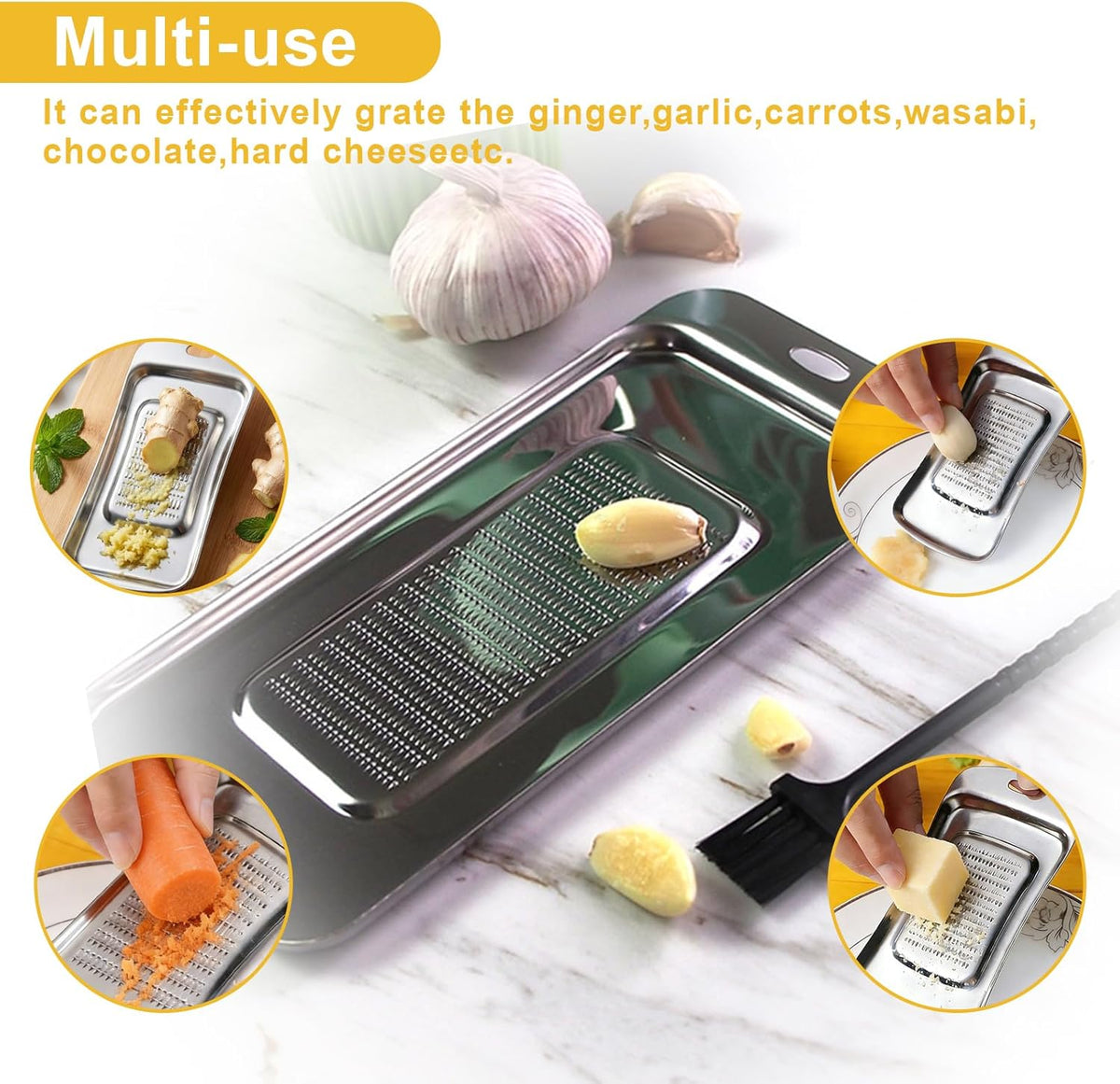 Ginger Grater, Thicken Stainless Steel Ginger Grater Wasabi Garlic Grinding Tools Cheese Grater Not Easily Deformed Garlic Masher,Dishwasher Safe