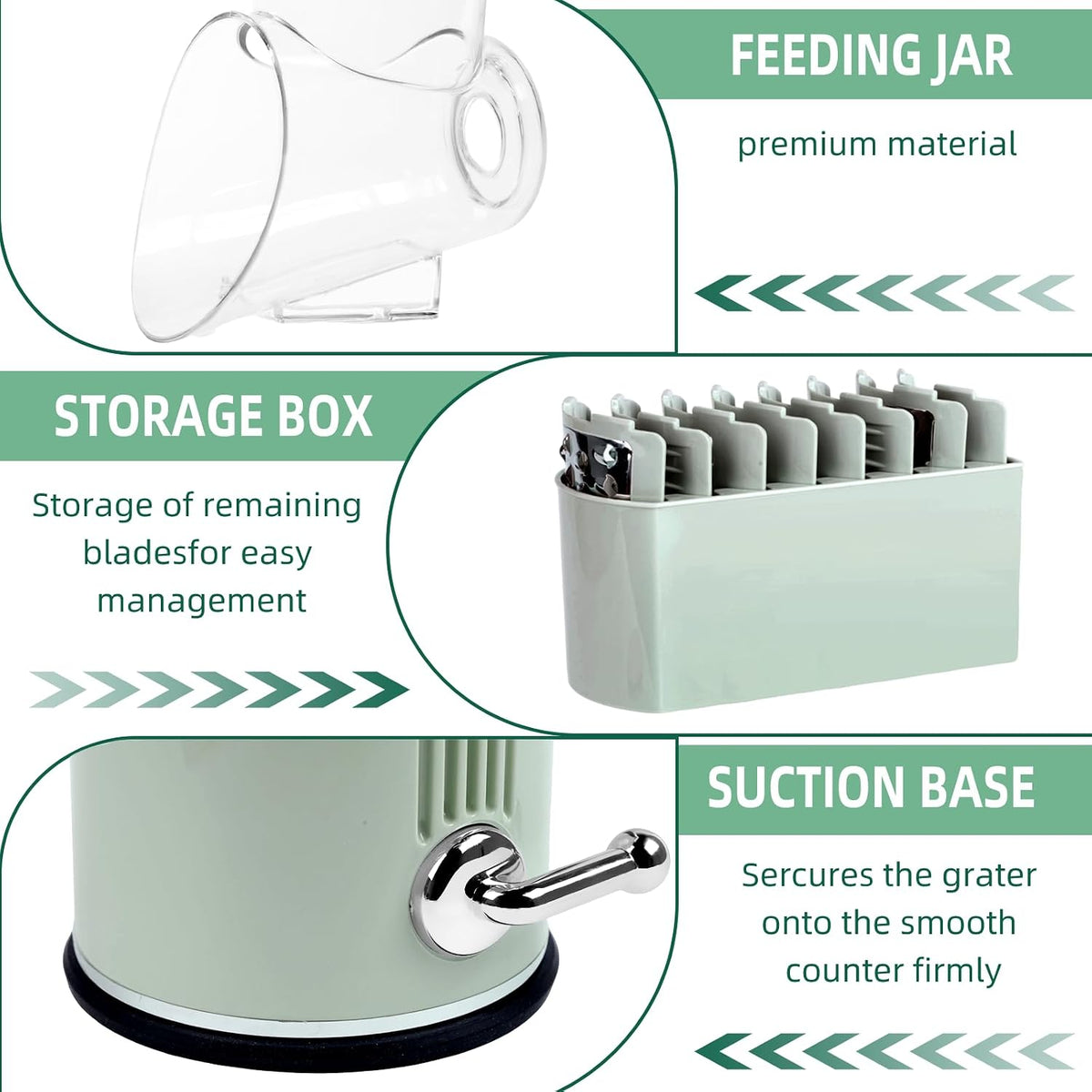 Rotary Cheese Grater with Handle, 5 Replaceable Blades(Green)