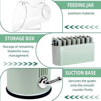 Rotary Cheese Grater with Handle, 5 Replaceable Blades(Green)