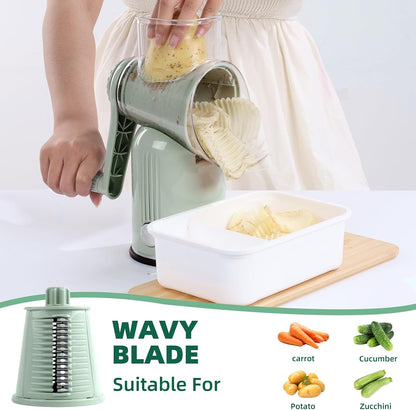 Rotary Cheese Grater with Handle, 5 Replaceable Blades(Green)