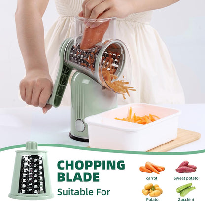 Rotary Cheese Grater with Handle, 5 Replaceable Blades(Green)