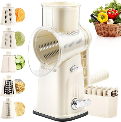 Rotary Cheese Grater with Handle, 5 Replaceable Blades(Green)