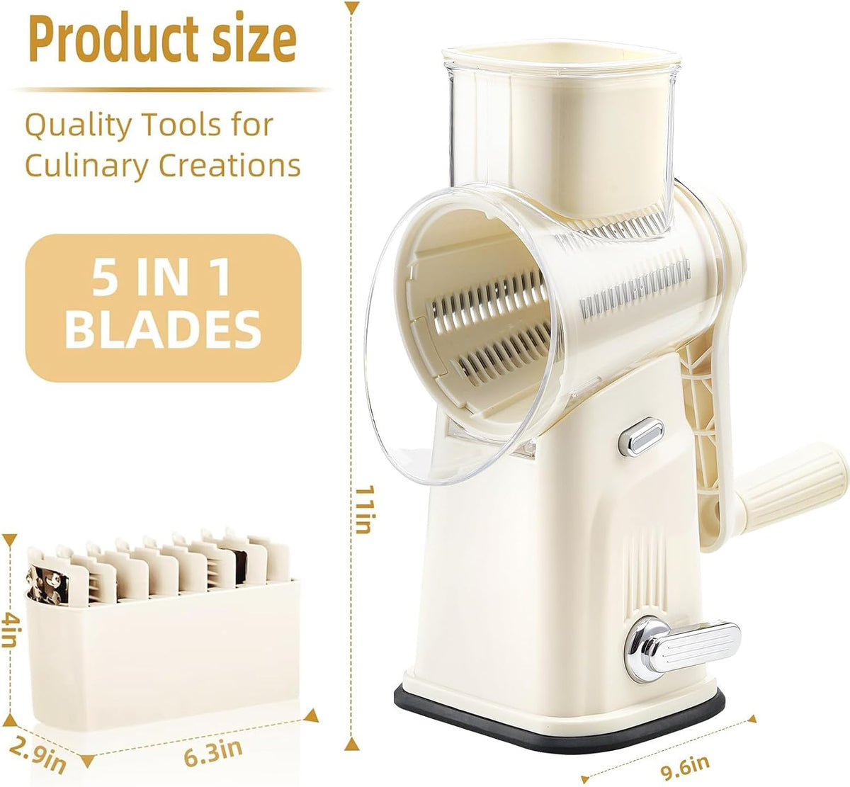 Rotary Cheese Grater with Handle, 5 Replaceable Blades(Green)