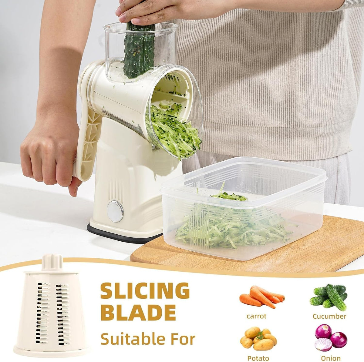 Rotary Cheese Grater with Handle, 5 Replaceable Blades(Green)