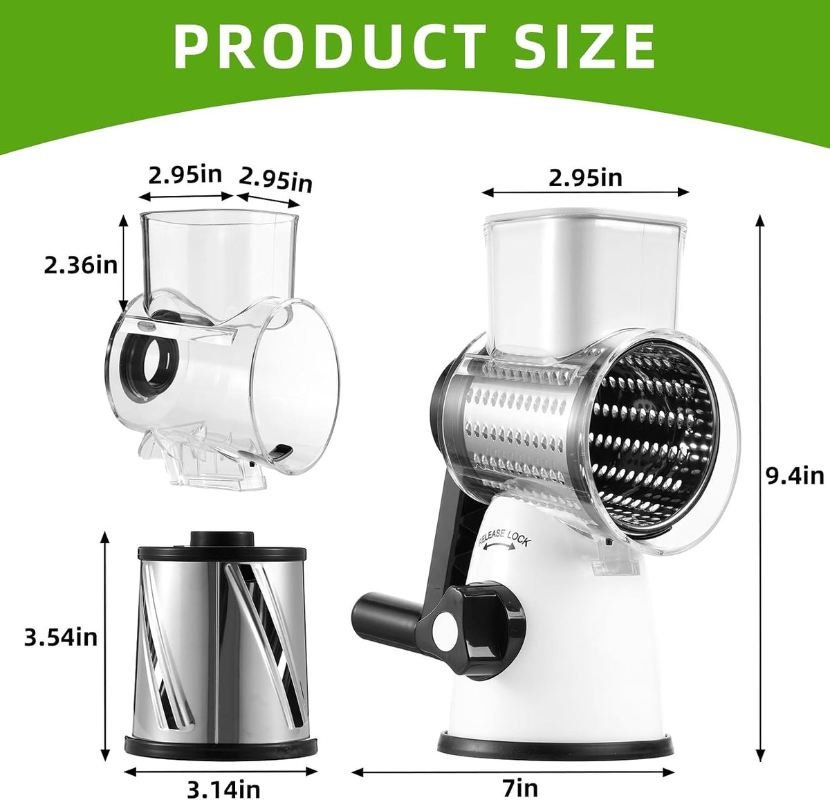 Rotary Cheese Grater with Handle, 5 Replaceable Blades(Green)