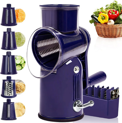 Rotary Cheese Grater with Handle, 5 Replaceable Blades(Green)