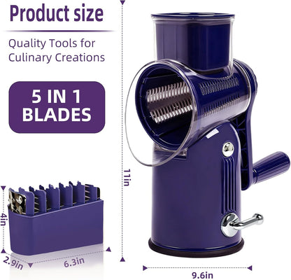 Rotary Cheese Grater with Handle, 5 Replaceable Blades(Green)