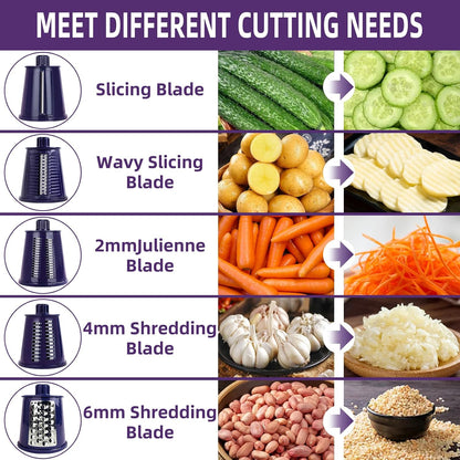 Rotary Cheese Grater with Handle, 5 Replaceable Blades(Green)