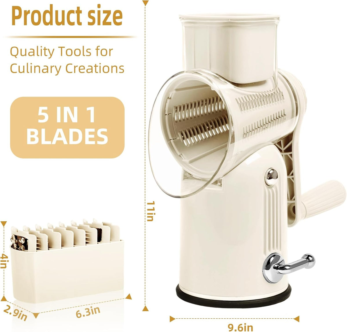 Rotary Cheese Grater with Handle, 5 Replaceable Blades(Green)