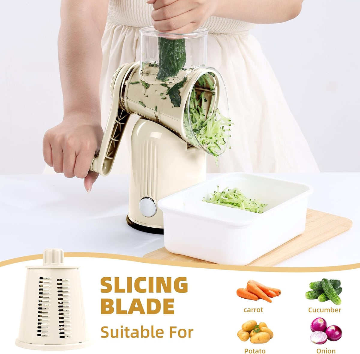 Rotary Cheese Grater with Handle, 5 Replaceable Blades(Green)